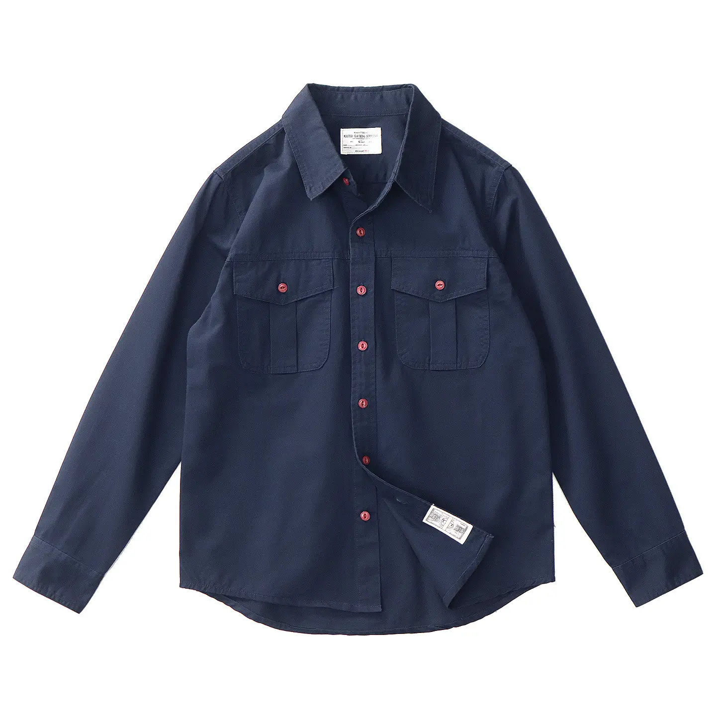 Autumn New Japanese Retro Long-Sleeve Lapel Woven Engineer Shirt Men's Amekaji 100% Cotton Washed Double Pocket Casual Blouses
