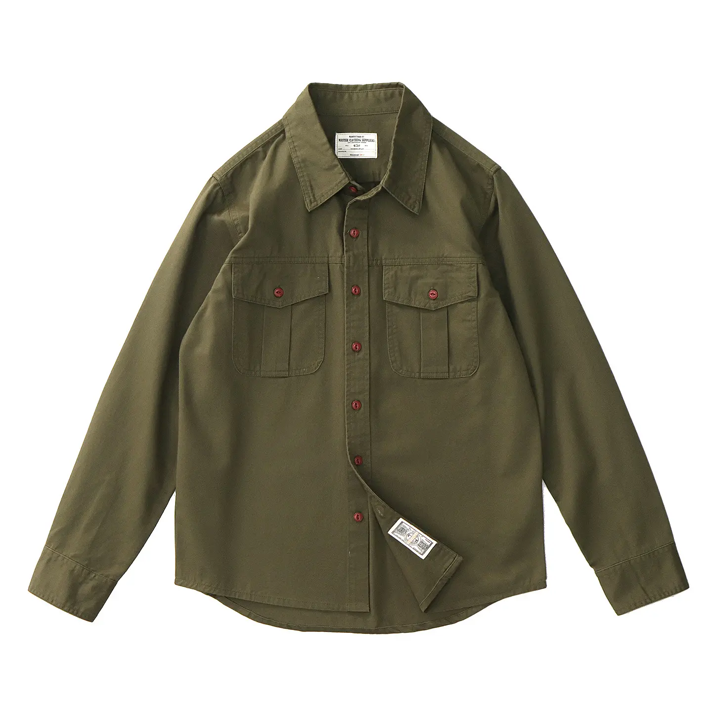 Autumn New Japanese Retro Long-Sleeve Lapel Woven Engineer Shirt Men's Amekaji 100% Cotton Washed Double Pocket Casual Blouses