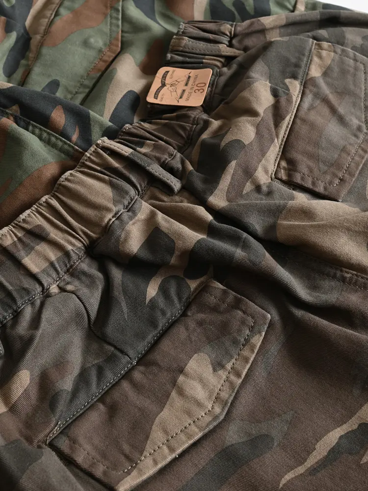 2025 Spring and Autumn New American Rerto Heavyweight Camouflage Cargo Pants Men's 100% Cotton Washed Straight Casual Trousers