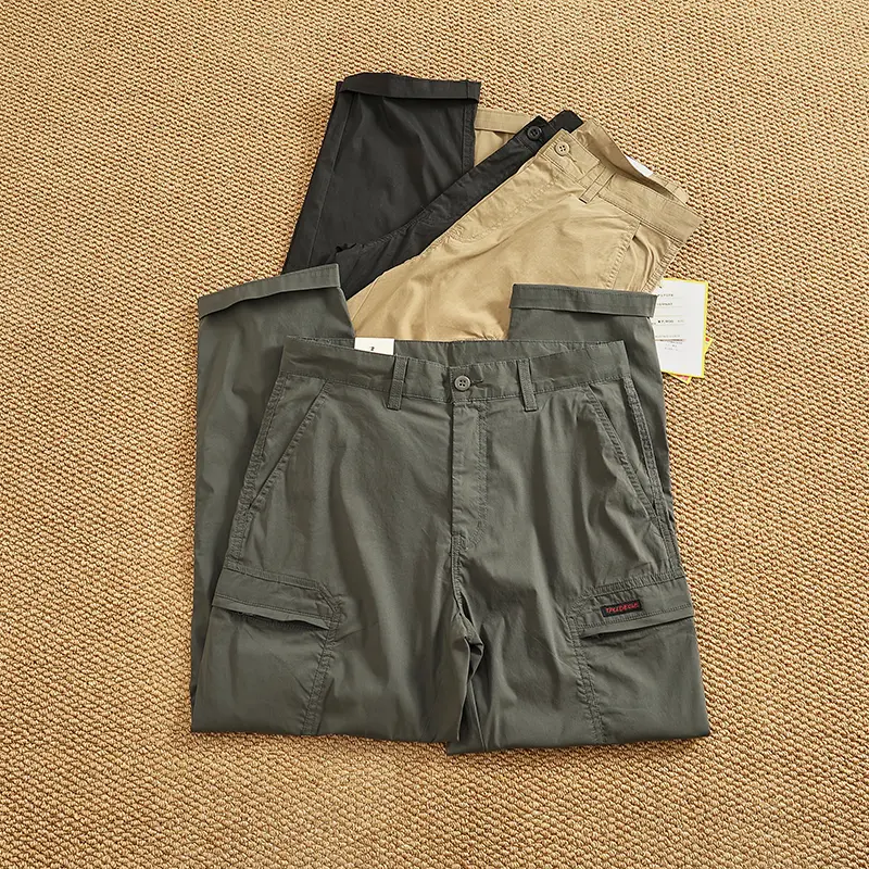 2025 Summer New American Retro Thin Quick-drying Elastic Cargo Pants Men's Outdoor Sports Comfortable Casual Straight Trousers