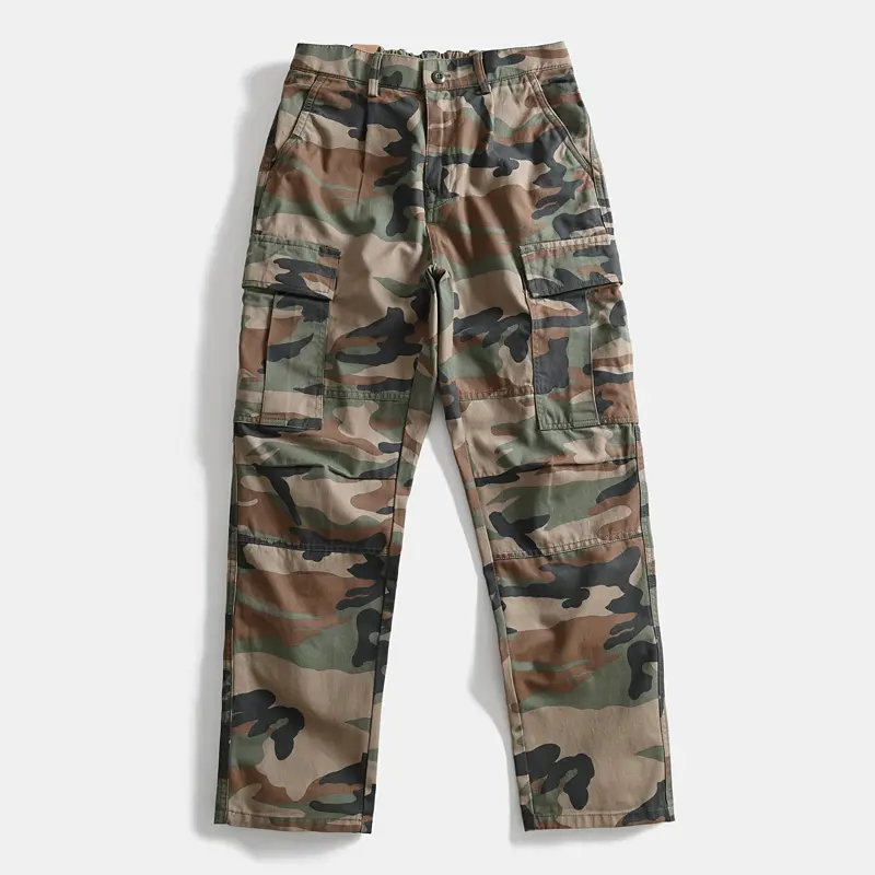 2025 Spring and Autumn New American Rerto Heavyweight Camouflage Cargo Pants Men's 100% Cotton Washed Straight Casual Trousers