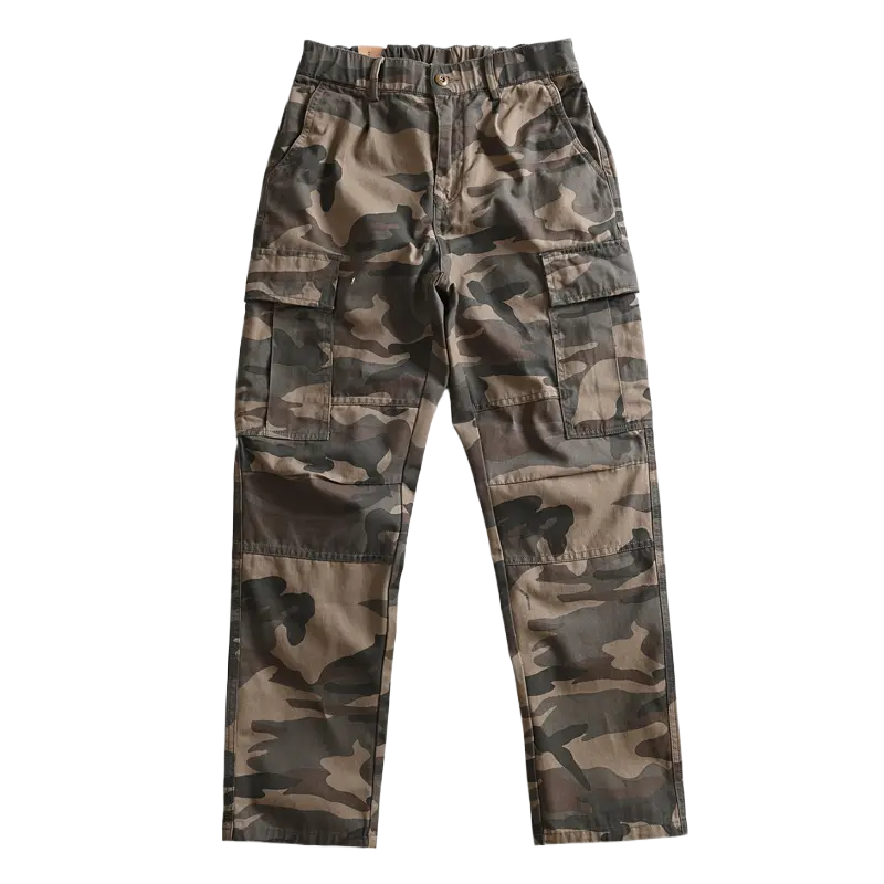 2025 Spring and Autumn New American Rerto Heavyweight Camouflage Cargo Pants Men's 100% Cotton Washed Straight Casual Trousers