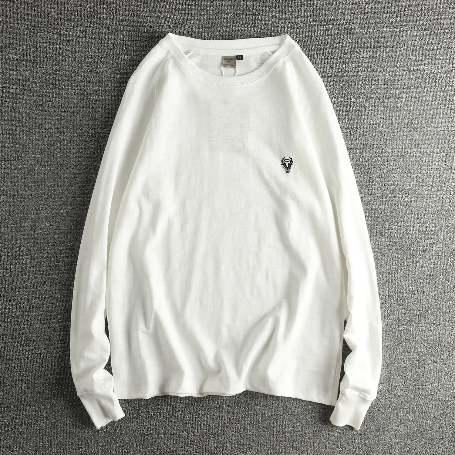 Autumn New British Retro Long-sleeved O-neck Embroidery T-shirt Men's Simple Fashion 100% Slub Cotton Washed Casual Loose Tops