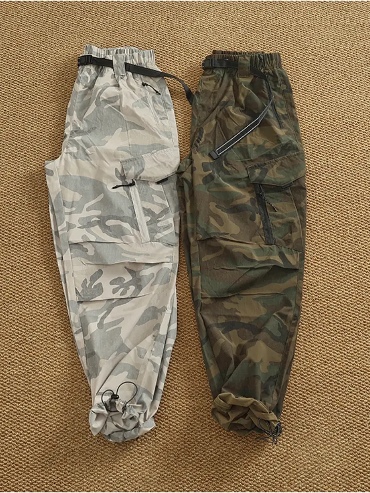 American Loose Straight Outdoor Paratrooper Assault Pants Men's Functional Pocket Trouser with Drawstring for Mountain Climbing