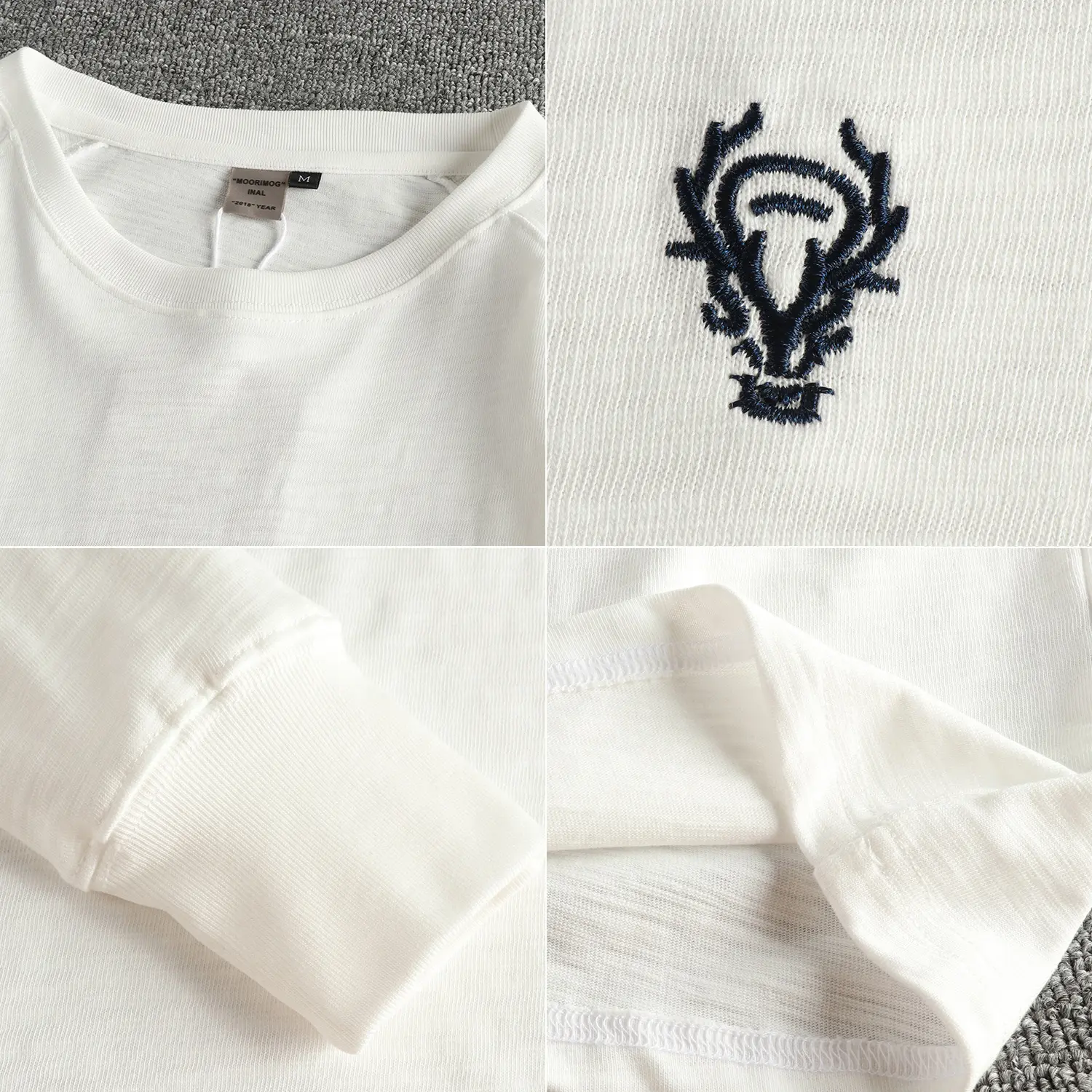 Autumn New British Retro Long-sleeved O-neck Embroidery T-shirt Men's Simple Fashion 100% Slub Cotton Washed Casual Loose Tops