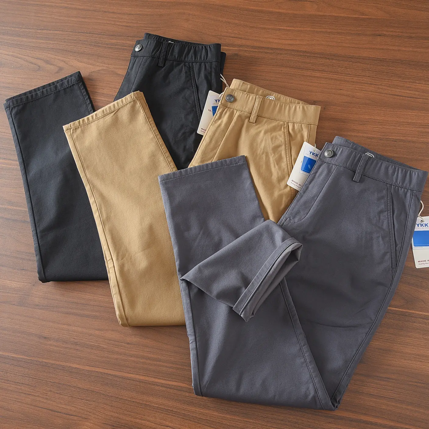 2277# Spring Autumn New American Retro Chino Casual Pants Men's Simple 97% Cotton Washed Micro Elastic Thick Straight Trousers