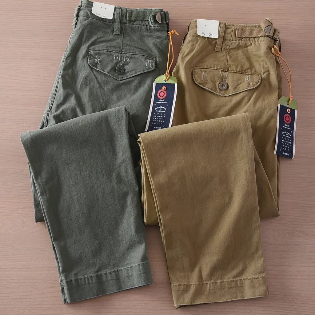 2025 Spring Summer New Japanese Retro Woven Twill Cargo Pants Men's Simple Fashion 97% Cotton Washed Casual Straight Trousers