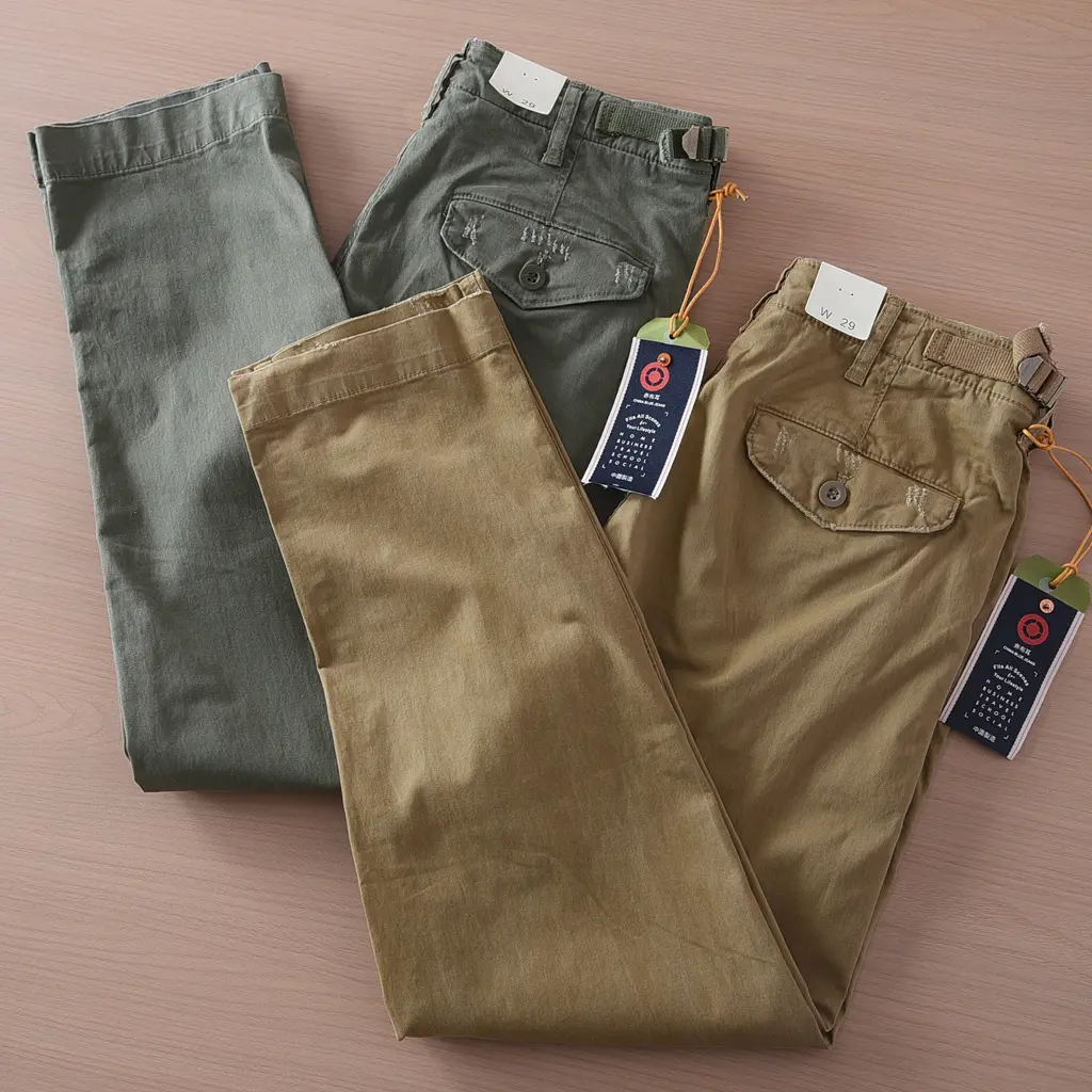 2025 Spring Summer New Japanese Retro Woven Twill Cargo Pants Men's Simple Fashion 97% Cotton Washed Casual Straight Trousers