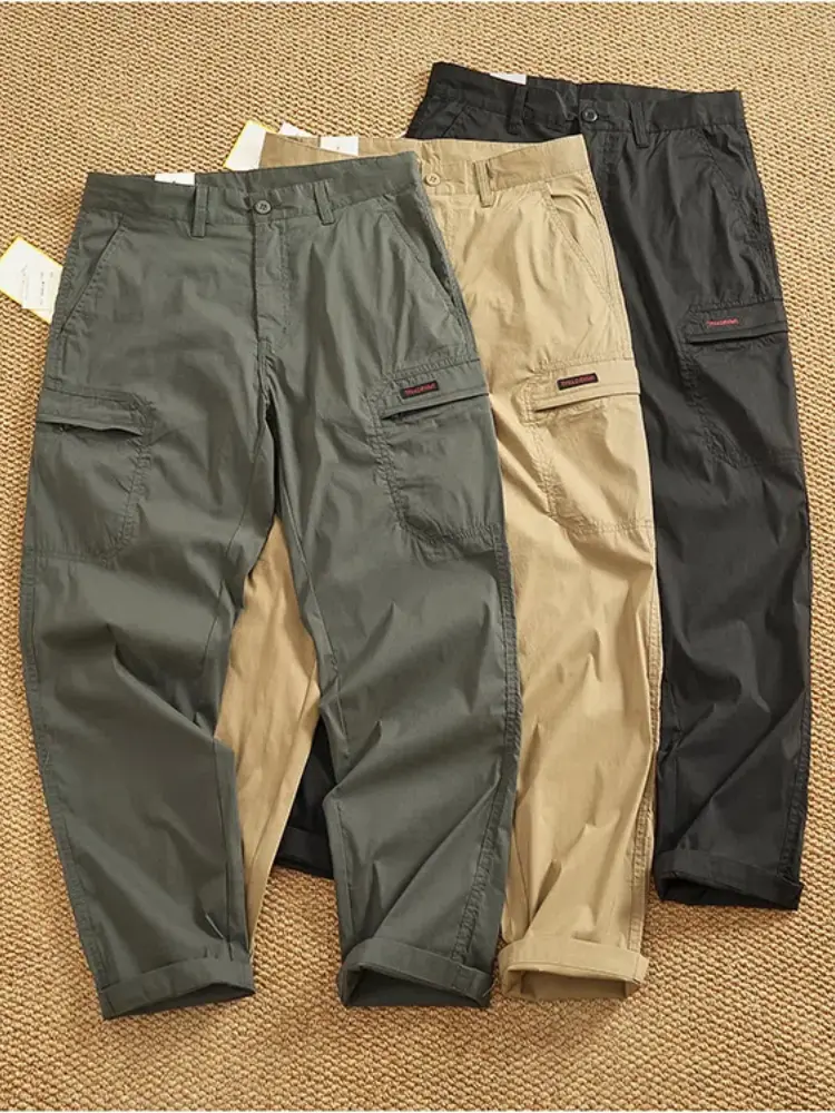 2025 Summer New American Retro Thin Quick-drying Elastic Cargo Pants Men's Outdoor Sports Comfortable Casual Straight Trousers