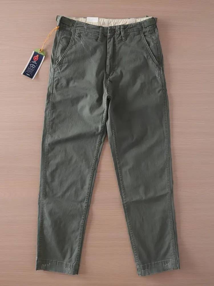 2025 Spring Summer New Japanese Retro Woven Twill Cargo Pants Men's Simple Fashion 97% Cotton Washed Casual Straight Trousers