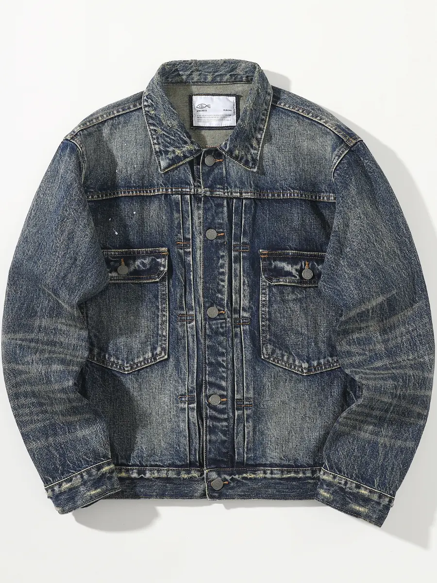 Autumn and Winter New Japanese Retro Heavyweight Denim Cargo Jacket Men's 95% Cotton Washed Old Casual Loose Multi-pocket Coat