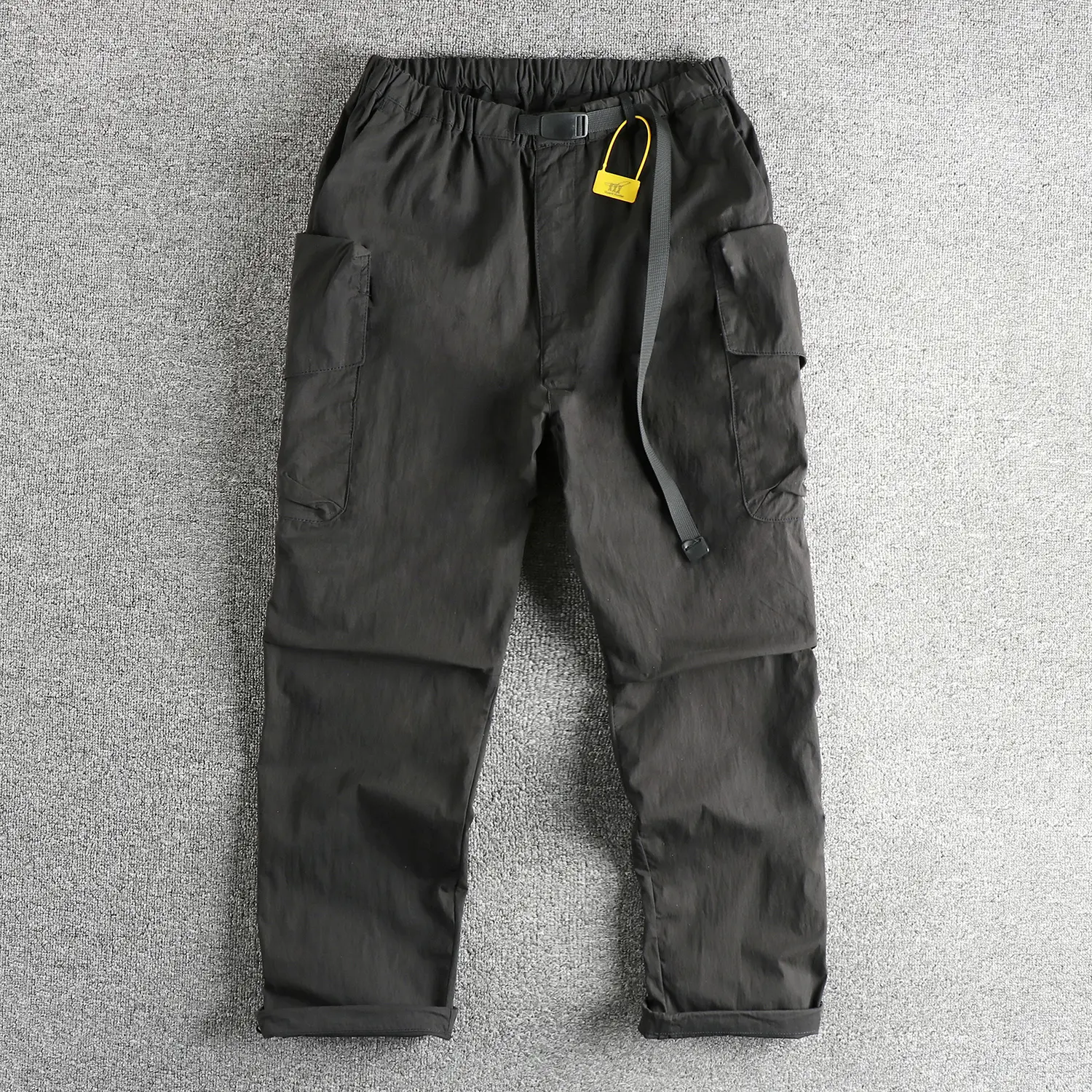 2025 Spring New American Retro Woven Cargo Pants Men's Simple Mountain Outdoor Multi Pocket Loose Straight Casual Trousers