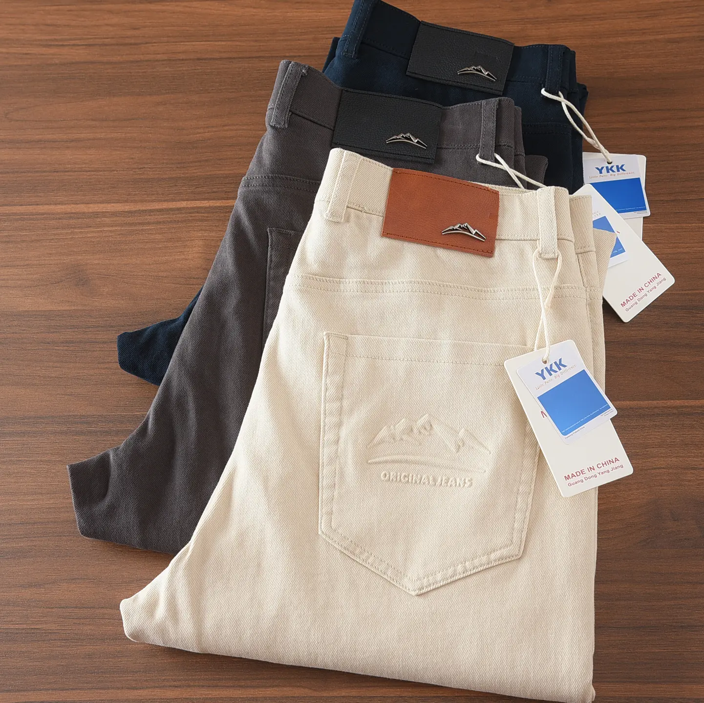2025 Spring Autumn New American Retro Seal Logo Casual Pants Men's Simple 94% Cotton Washed Micro Elastic Slim Straight Trousers
