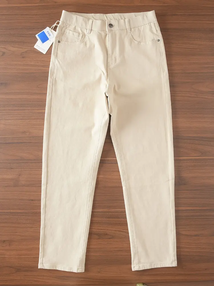 2025 Spring Autumn New American Retro Seal Logo Casual Pants Men's Simple 94% Cotton Washed Micro Elastic Slim Straight Trousers