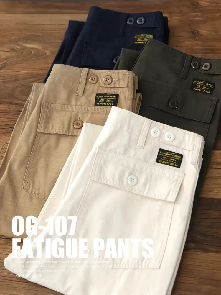 2025 Spring New American Retro Amekaji OG107 Cargo Pants Men's 100% Slub Cotton Washed Straight Loose Casual Wide Leg Trousers