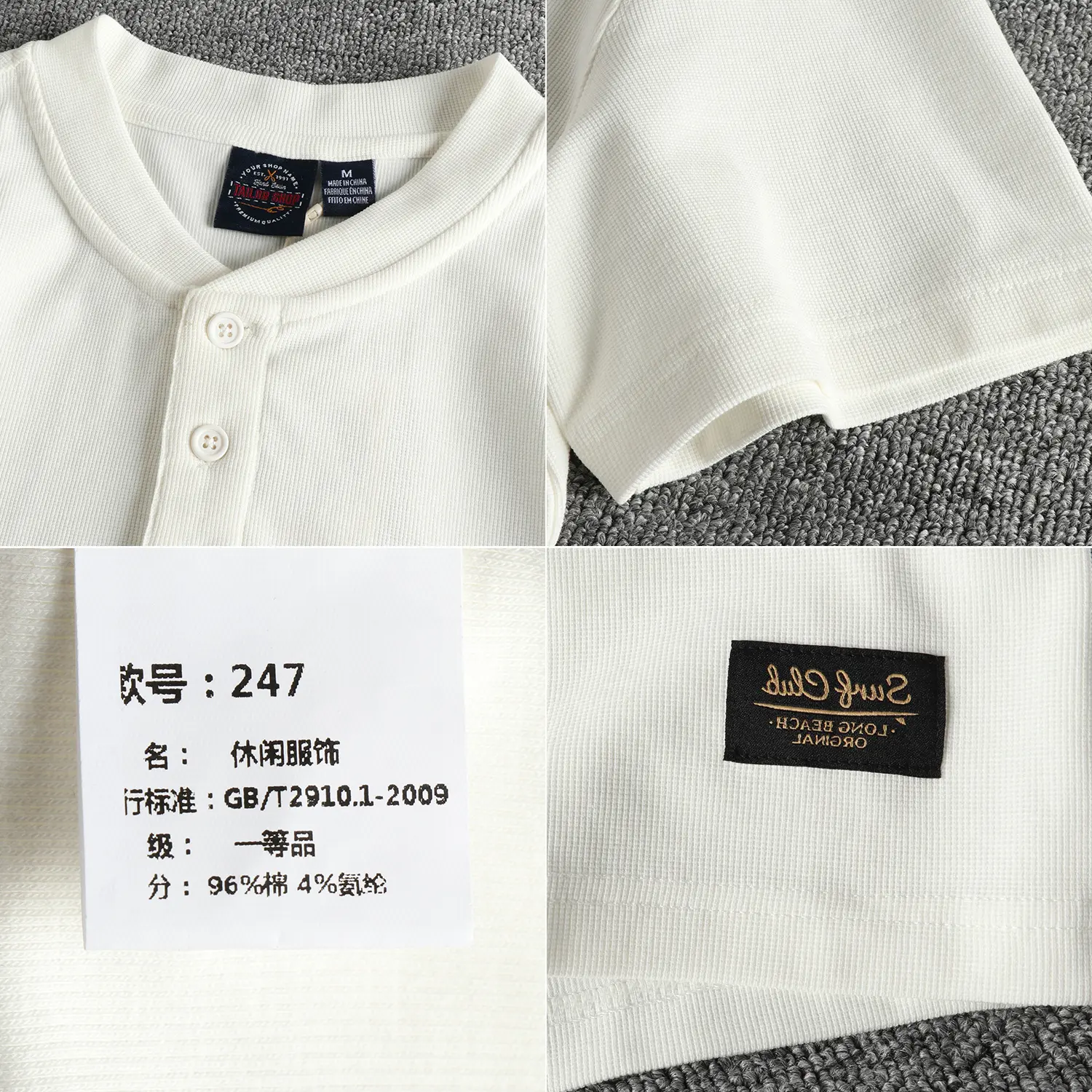 2025 Summer New American Retro Short Sleeve Henry Collar Waffle Solid Color T-shirt Men's Simple 96% Cotton Washed Casual Tops