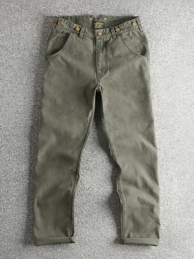 2025 Spring New American Retro Amekaji Heavyweight Canvas Cargo Pants Men's Simple 100% Cotton Washed Straight Casual Overall