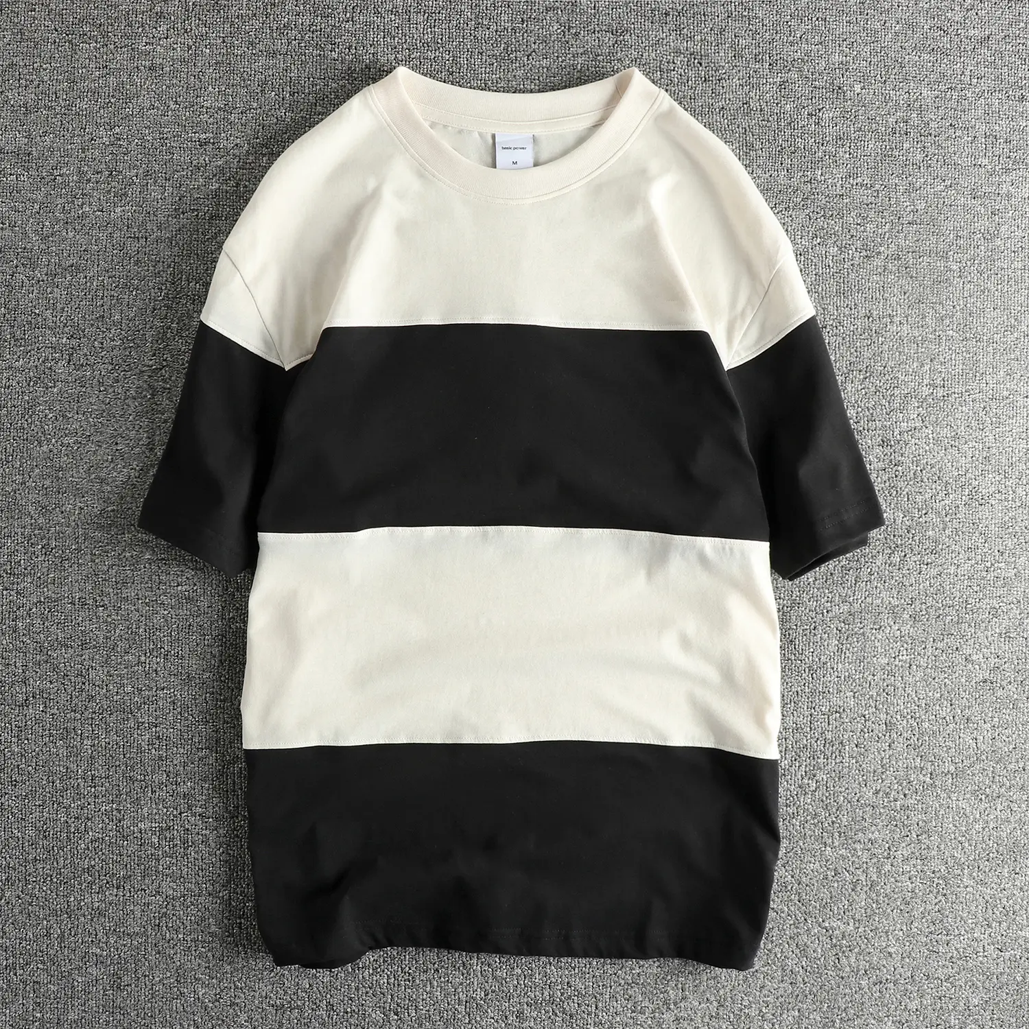 2025 Summer New American Retro Short Sleeve O-neck Wide Striped T-shirt Men's Simple 100% Cotton Washed Heavyweight Casual Tops