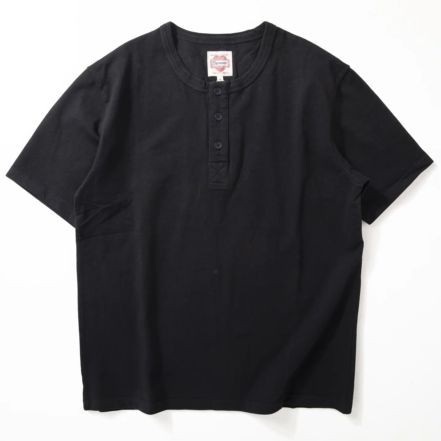 2025 Summer New American Retro Short Sleeve Henry Collar Solid Color T-shirt Men's Simple 100% Cotton Washed Loose Casual Tops