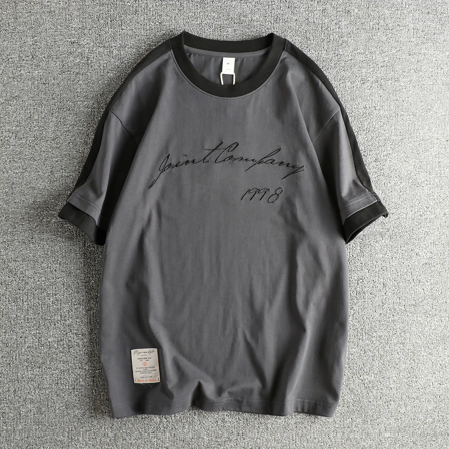 2025 Summer New American Retro Short Sleeve O-neck Letter Embroidery T-shirt Men's Fashion Simple 100% Cotton Washed Casual Tops