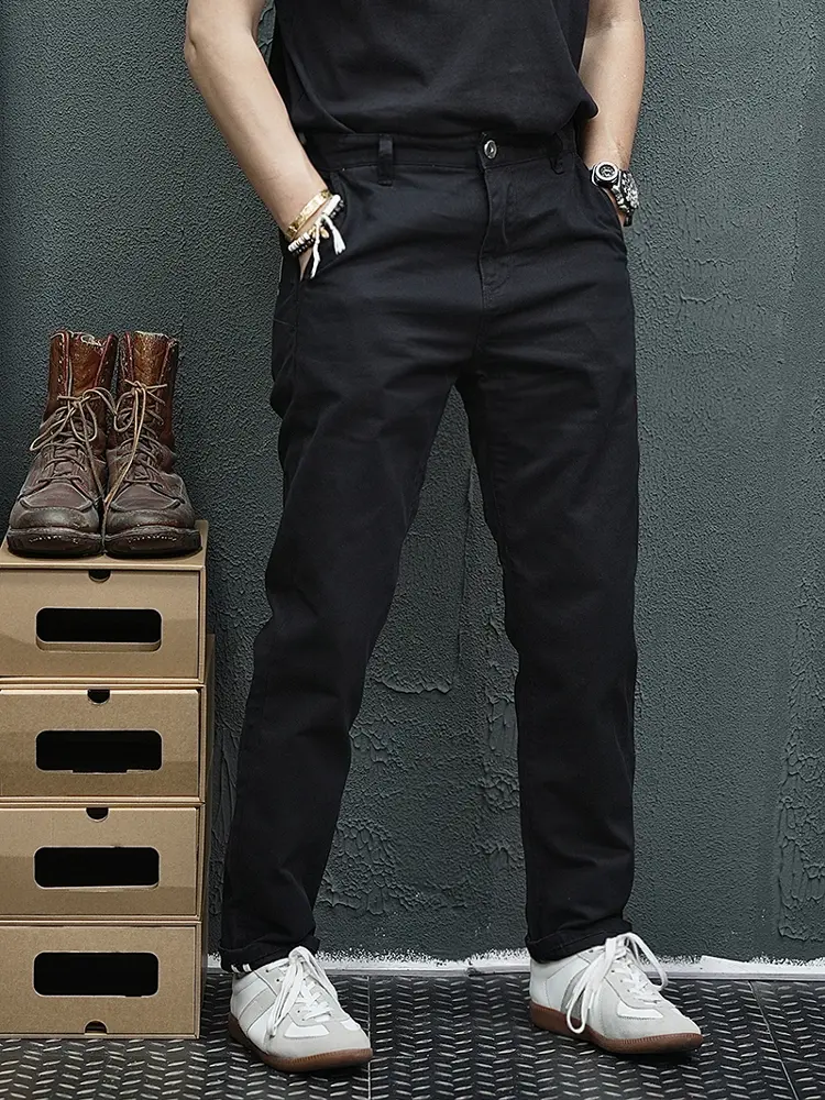 2025 Spring and Autumn New American Retro Heavyweight Woven Twill Casual Cargo Pants Men's 100% Cotton Washed Straight Trousers