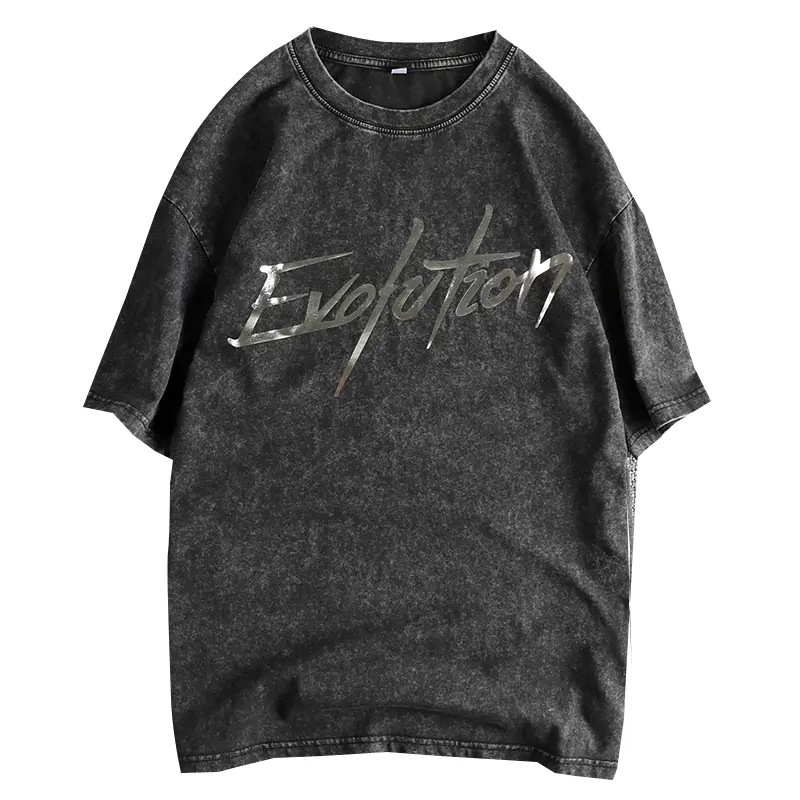 Summer New American Retro Short Sleeve O-neck Letter Printed T-shirt Men's High Street 100% Cotton Washed Old Casual Loose Tops