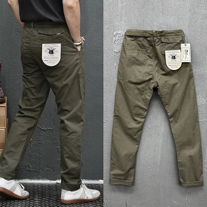 2025 Spring and Autumn New American Retro Heavyweight Woven Twill Casual Cargo Pants Men's 100% Cotton Washed Straight Trousers