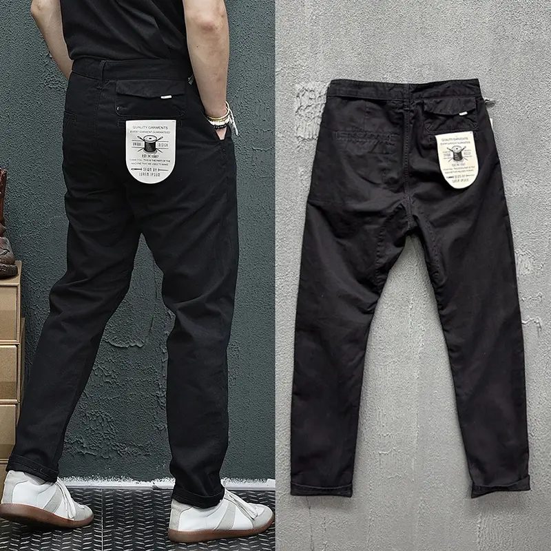 2025 Spring and Autumn New American Retro Heavyweight Woven Twill Casual Cargo Pants Men's 100% Cotton Washed Straight Trousers