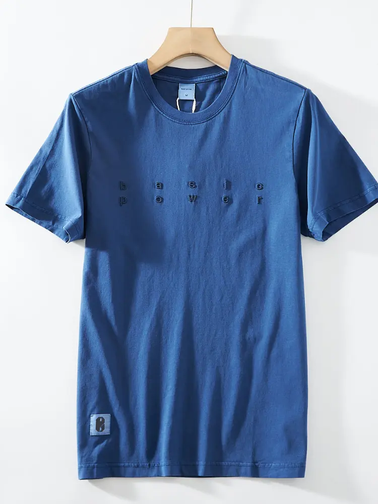 2025 Summer American Retro Short Sleeve O-neck Letter Embroidery T-shirt Men's Simple Fashion 100% Cotton Washed Old Casual Tops