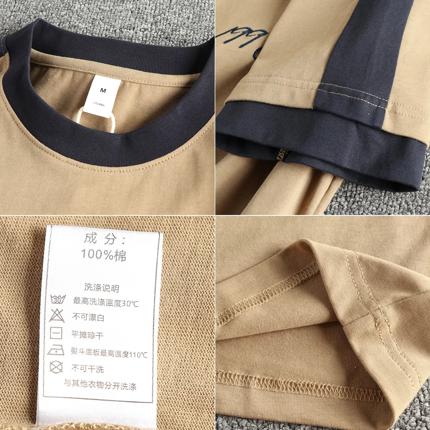 2025 Summer New American Retro Short Sleeve O-neck Letter Embroidery T-shirt Men's Fashion Simple 100% Cotton Washed Casual Tops