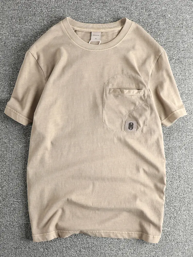 Summer New American Retro Short Sleeve O-neck Pitch Digit Printed T-shirt Men's Simple 100% Cotton Washed Old Casual Pocket Tops