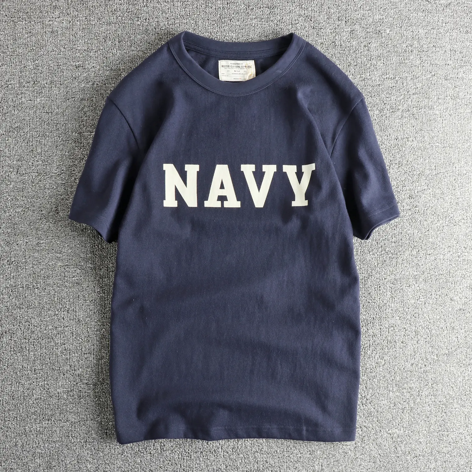 2025 Summer New American Retro 280G Short Sleeve O-neck Navy Letter Printed T-shirt Men's Fashion 100% Cotton Washed Casual Tops