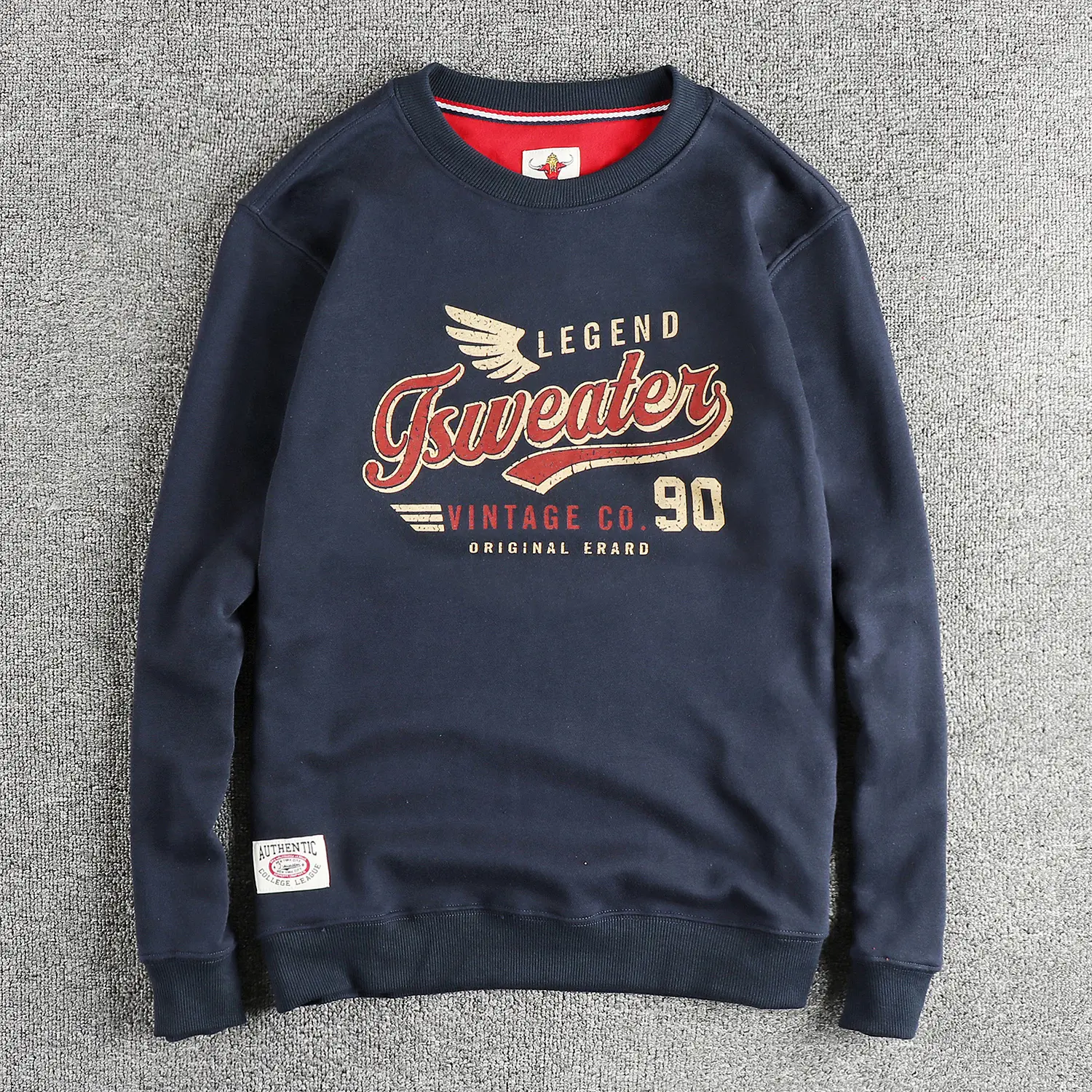 Autumn American Retro Long Sleeve O-neck Wing Letter Printed Sweatshirts Men's Fashion Washed Terry Pullover Casual Sportwear