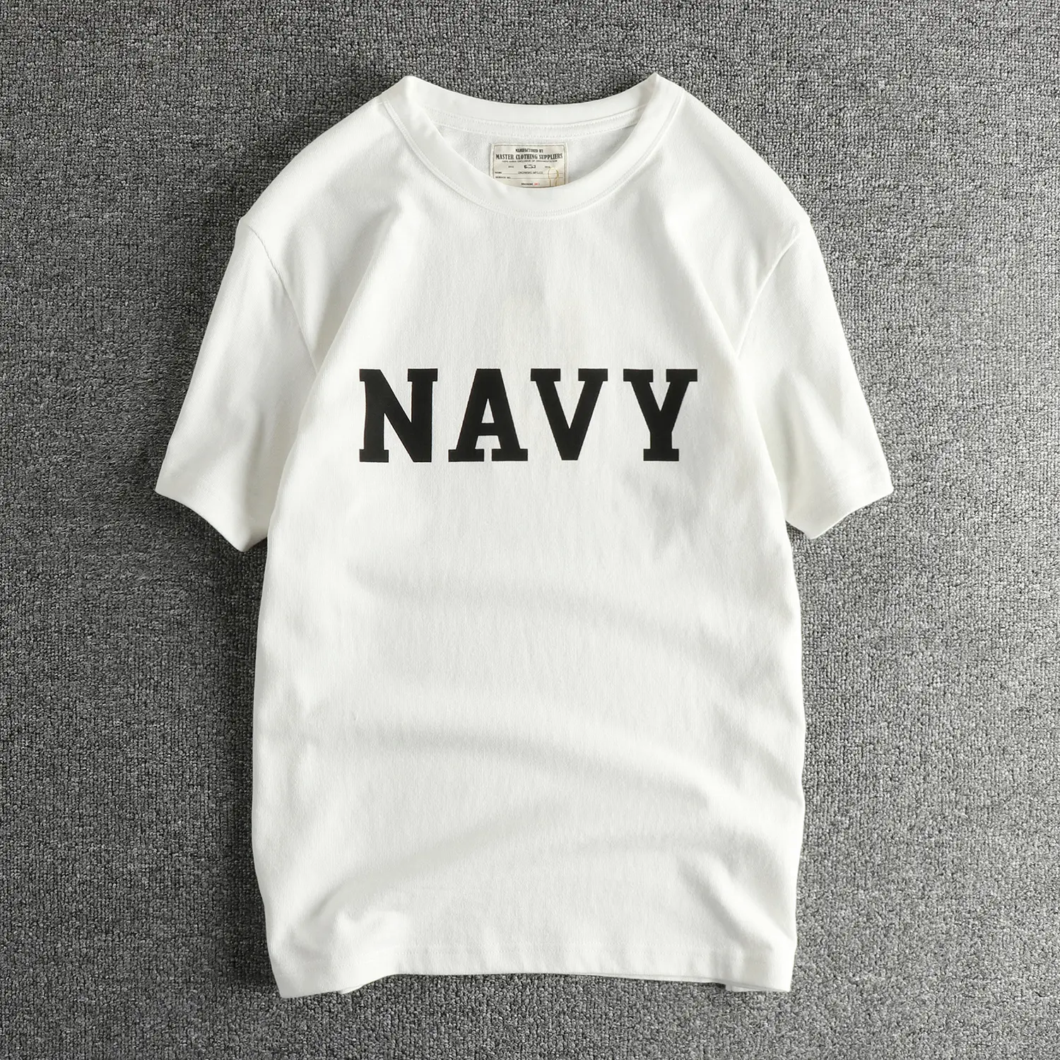 2025 Summer New American Retro 280G Short Sleeve O-neck Navy Letter Printed T-shirt Men's Fashion 100% Cotton Washed Casual Tops