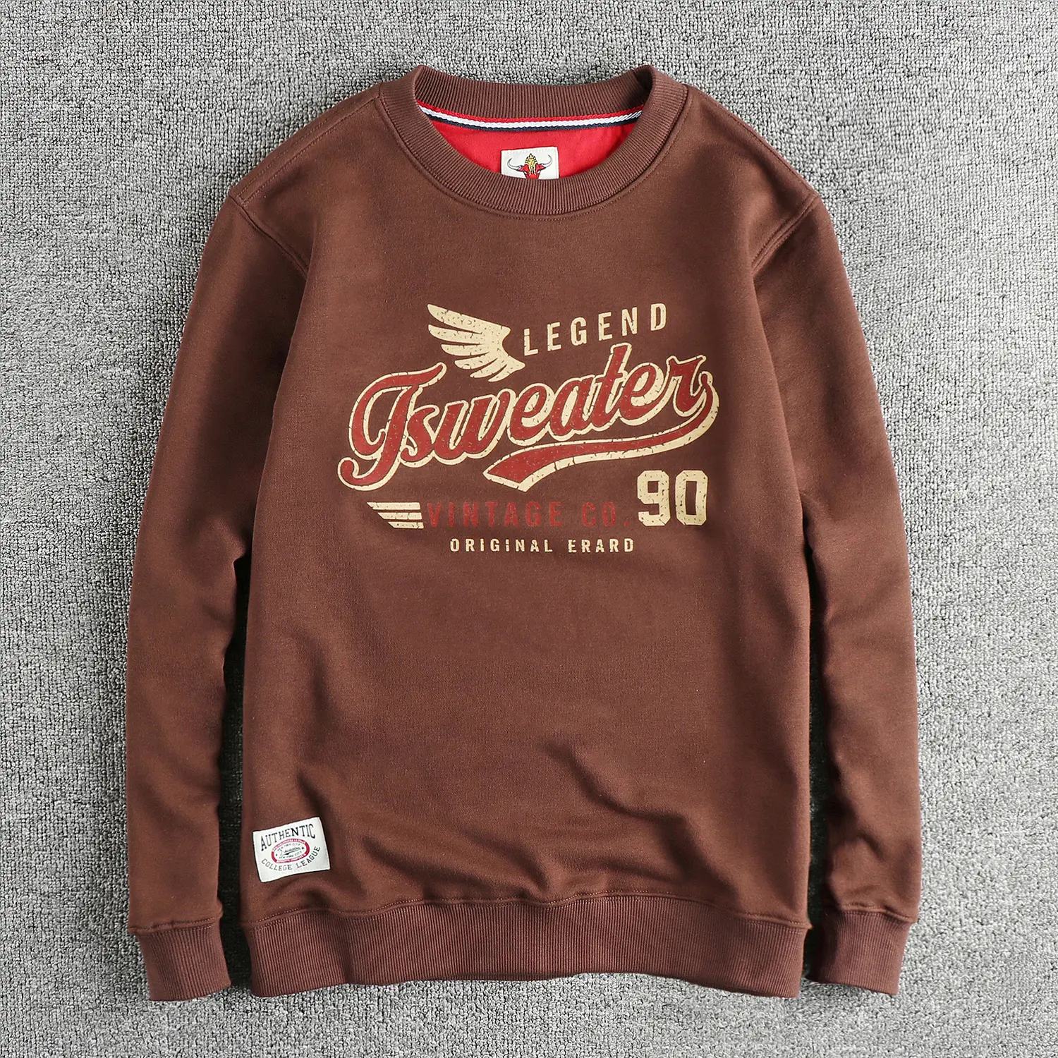 Autumn American Retro Long Sleeve O-neck Wing Letter Printed Sweatshirts Men's Fashion Washed Terry Pullover Casual Sportwear