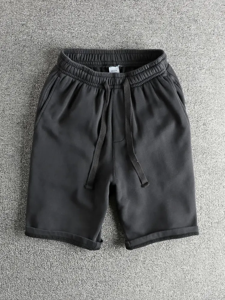 2025 Summer New American Retro 330G Terry Cloth Shorts Men's Fashion Loose Elastic Wasit Drawstring Sport Casual 5-point Pants