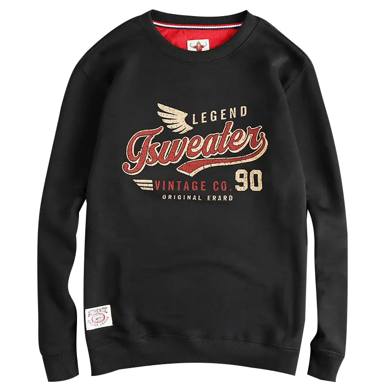 Autumn American Retro Long Sleeve O-neck Wing Letter Printed Sweatshirts Men's Fashion Washed Terry Pullover Casual Sportwear