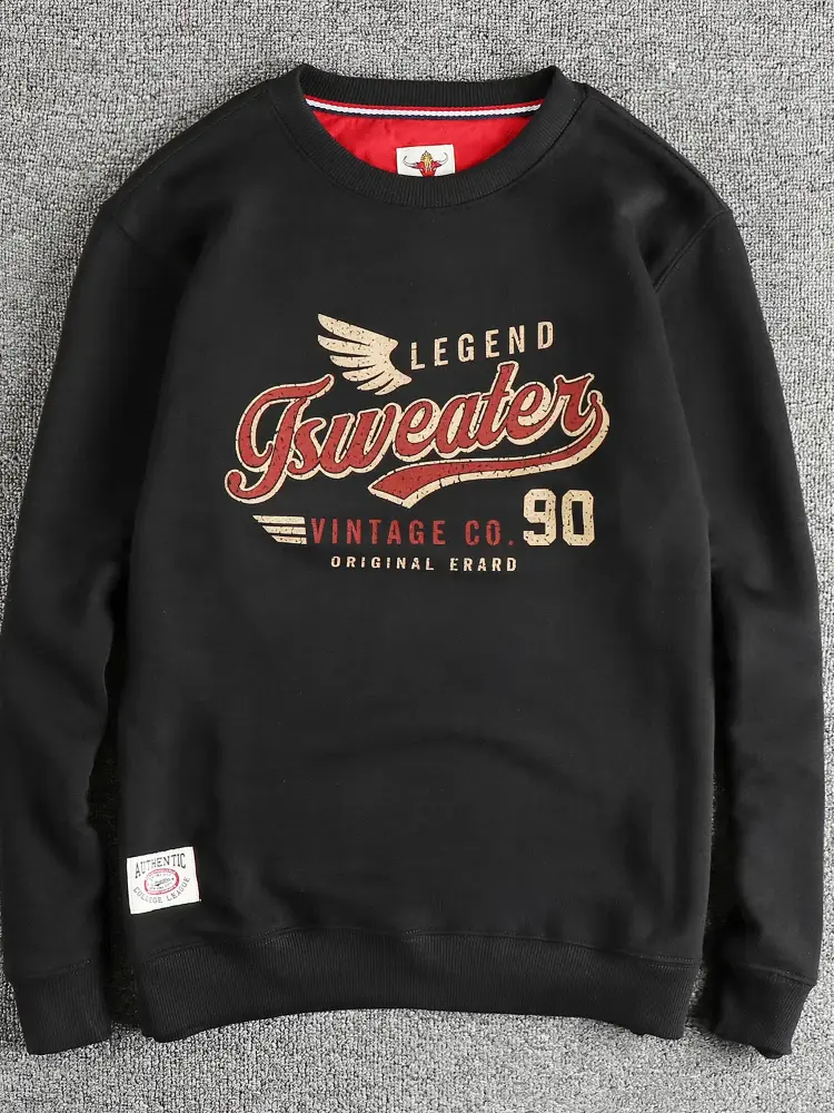 Autumn American Retro Long Sleeve O-neck Wing Letter Printed Sweatshirts Men's Fashion Washed Terry Pullover Casual Sportwear