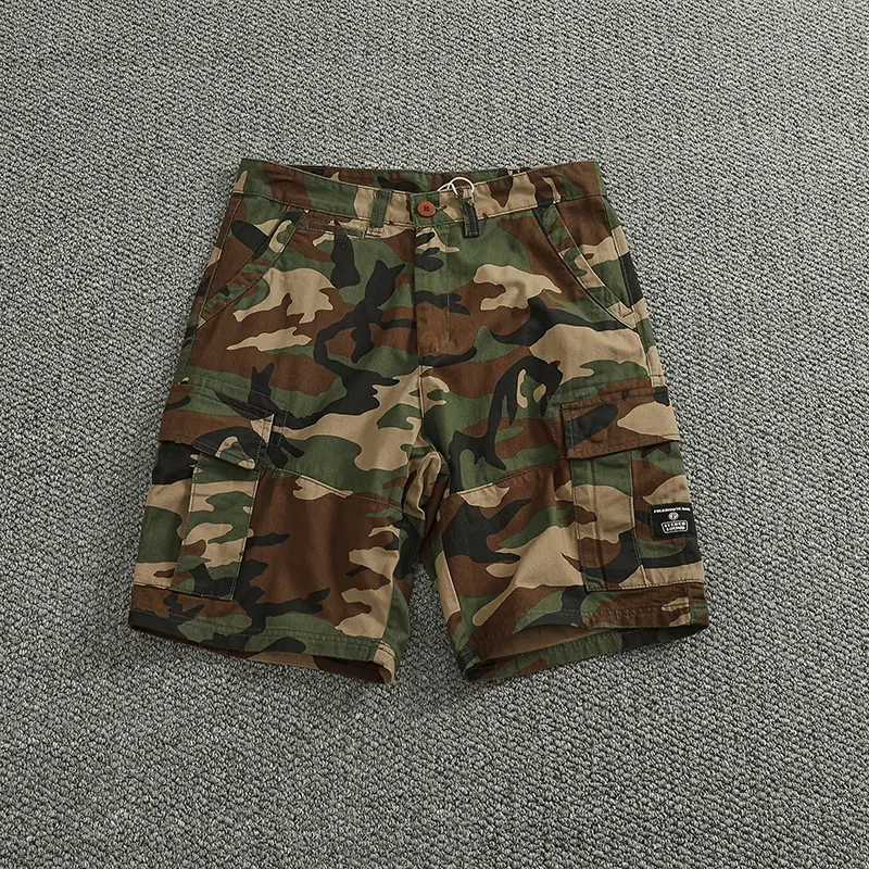 2025 Summer New American Retro Twill Multi Pocket Cargo Shorts Men's 100% Cotton Washed Straight Loose Casual Five-point Pants