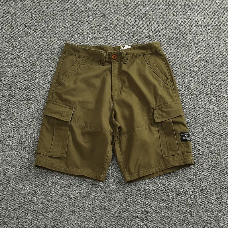 2025 Summer New American Retro Twill Multi Pocket Cargo Shorts Men's 100% Cotton Washed Straight Loose Casual Five-point Pants