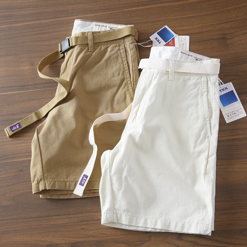 2025 Summer New Japanese Retro Woven Twill Cargo Shorts Men's 100% Cotton Washed Casual Loose Straight 4-point Pants with Belt