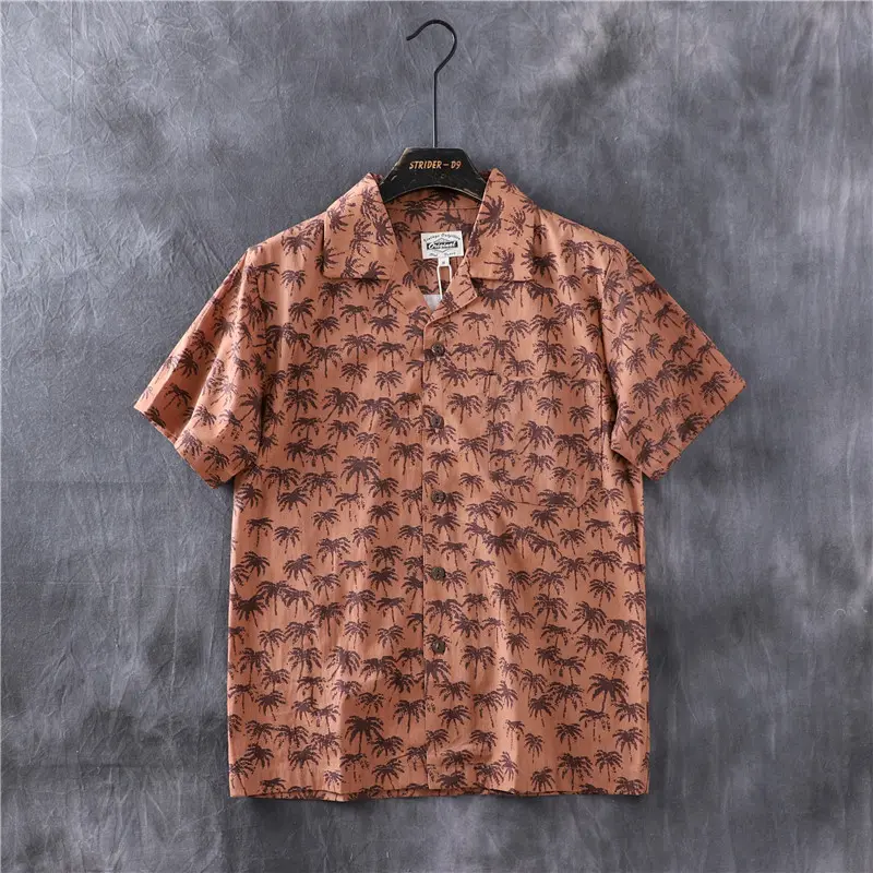 Summer New American Retro Short Sleeve Cuban Collar Hawaiian Print Shirt Men's Fashion Seaside Beach Loose Casual Flower Blouses