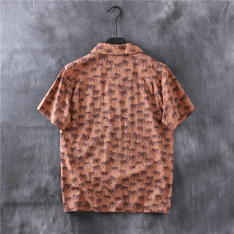 Summer New American Retro Short Sleeve Cuban Collar Hawaiian Print Shirt Men's Fashion Seaside Beach Loose Casual Flower Blouses