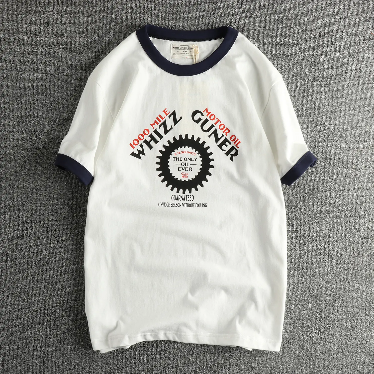 2025 Summer American Retro 210g Short Sleeve O-neck Car Gears Printed T-shirt Men's Amekaji 100% Cotton Washed Casual Youth Tops