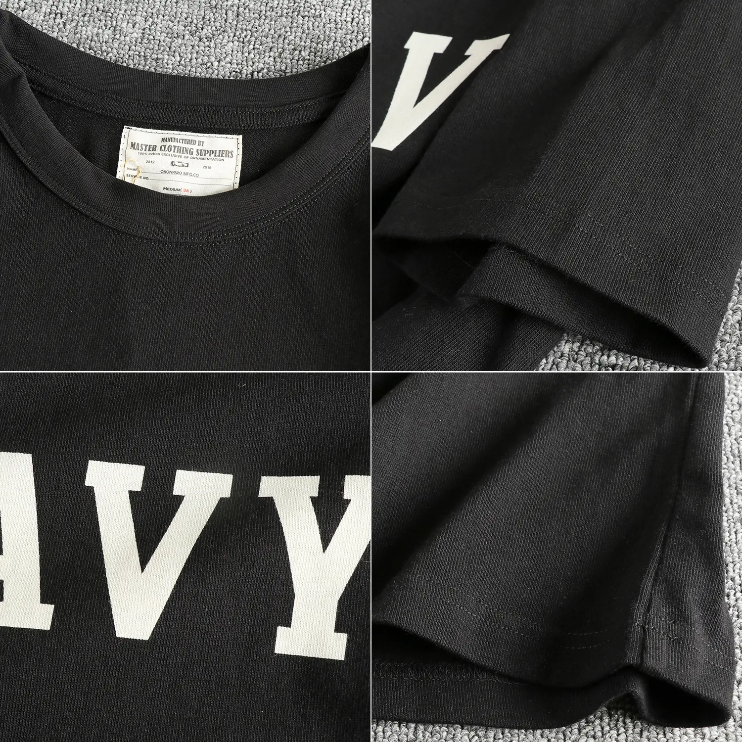 2025 Summer New American Retro 280G Short Sleeve O-neck Navy Letter Printed T-shirt Men's Fashion 100% Cotton Washed Casual Tops