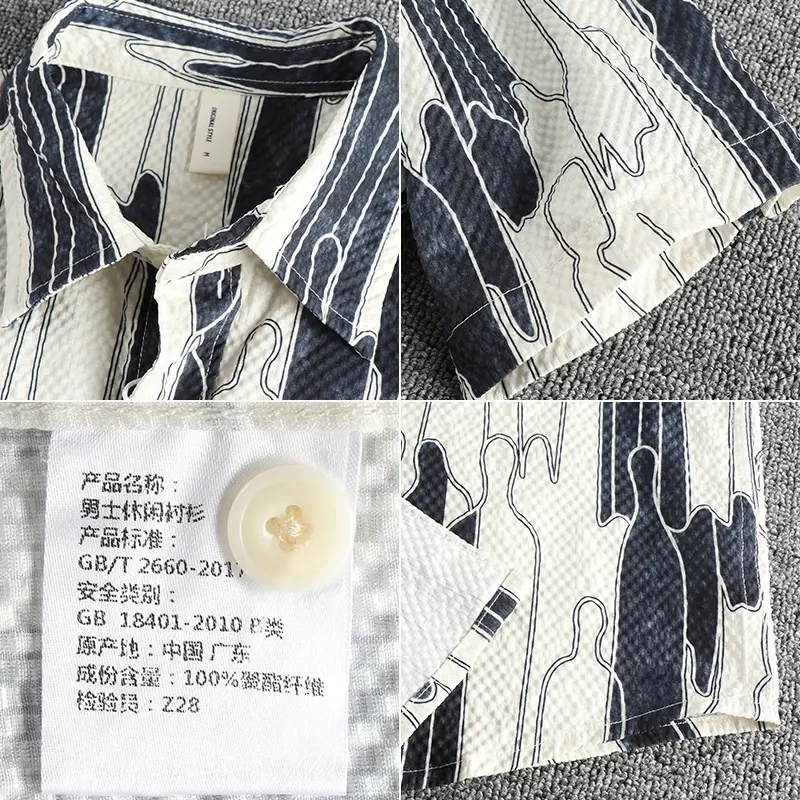 Summer New American Retro Short Sleeve Lapel Hawaiian Printed Cargo Shirt Men's Simple Beach Casual Flower Double Pocket Blouses