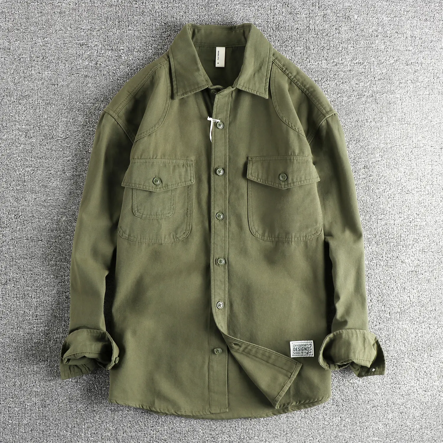 Spring New American Retro Long Sleeve Lapel Woven Cargo Shirts Men's High Street 100% Cotton Washed Loose Casual Thin Jacket