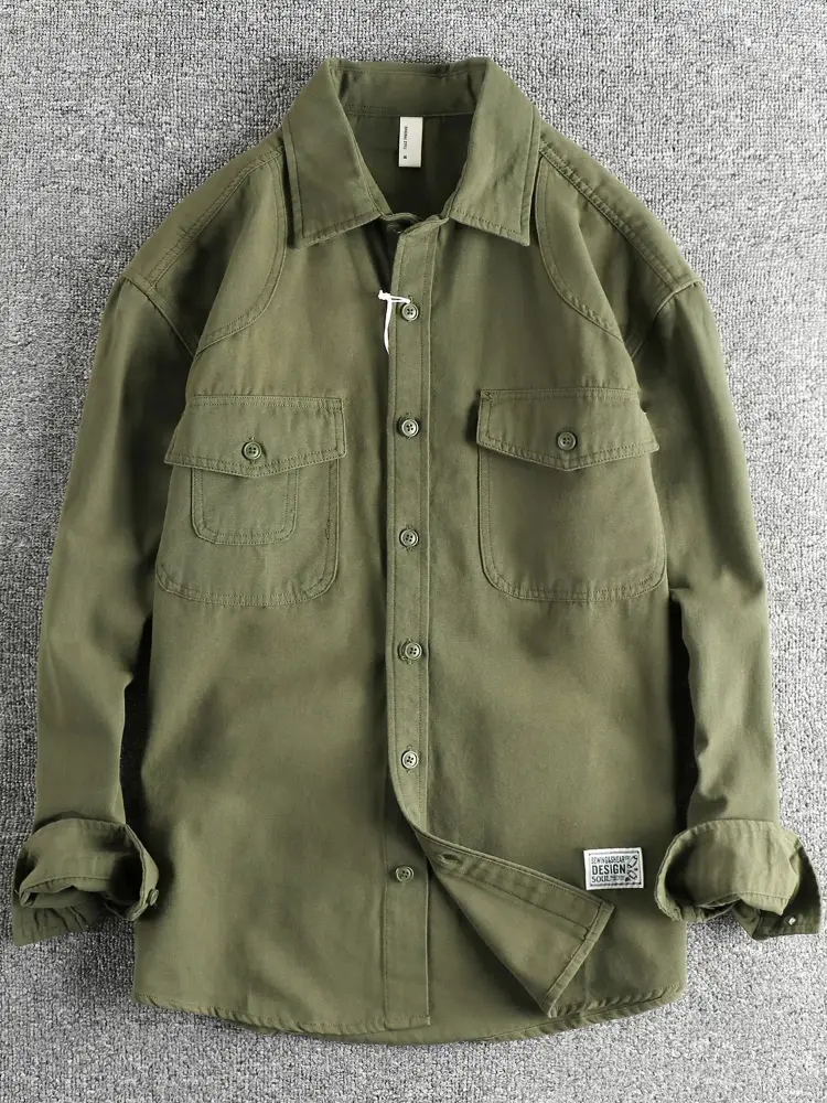 Spring New American Retro Long Sleeve Lapel Woven Cargo Shirts Men's High Street 100% Cotton Washed Loose Casual Thin Jacket