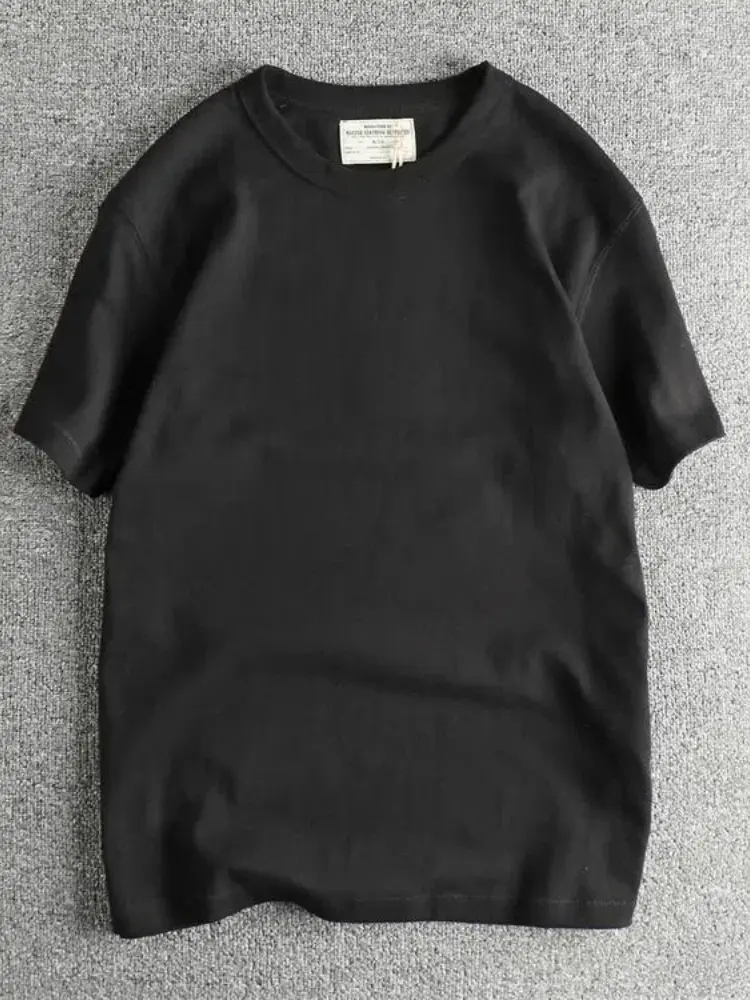 2025 Summer New American Retro 275g Short-sleeved O-neck Solid Color T-shirt Men's Fashion Simple 100% Cotton Washed Casual Tops