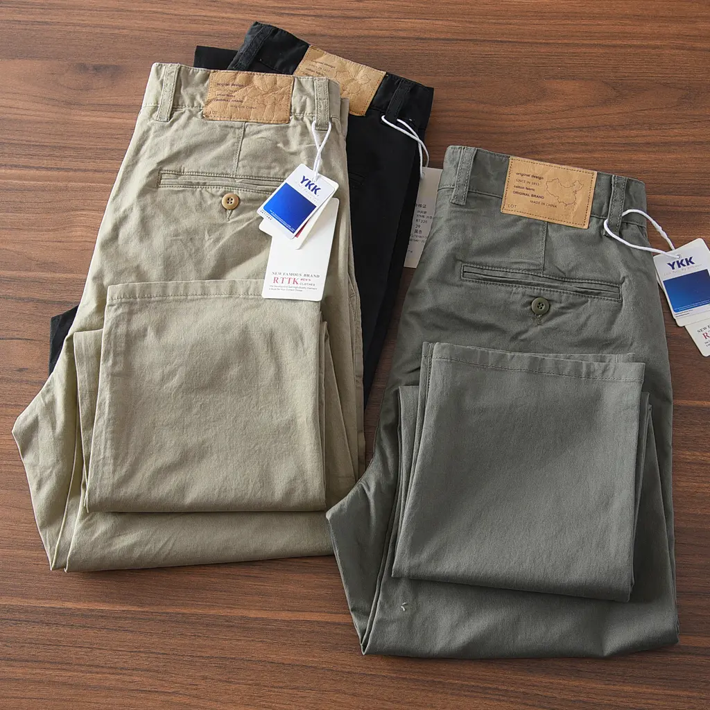 2025 Spring and Autumn New American Retro Woven Twill Cargo Pants Men's Simple 97% Cotton Washed Straight Loose Casual Trousers